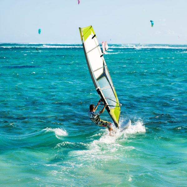 Windsurfers on the Le Morne beach in Mauritius